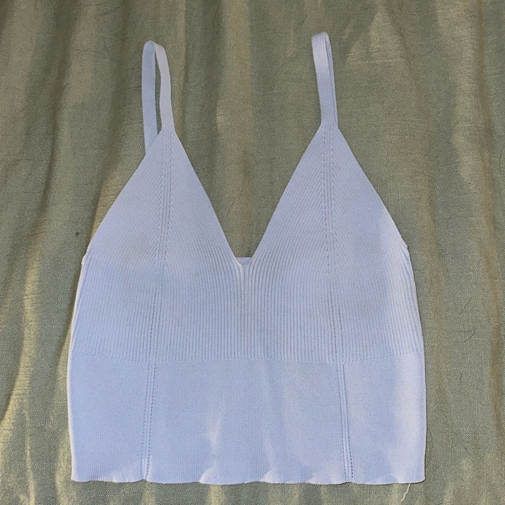 Ribbed cropped light blue tank top